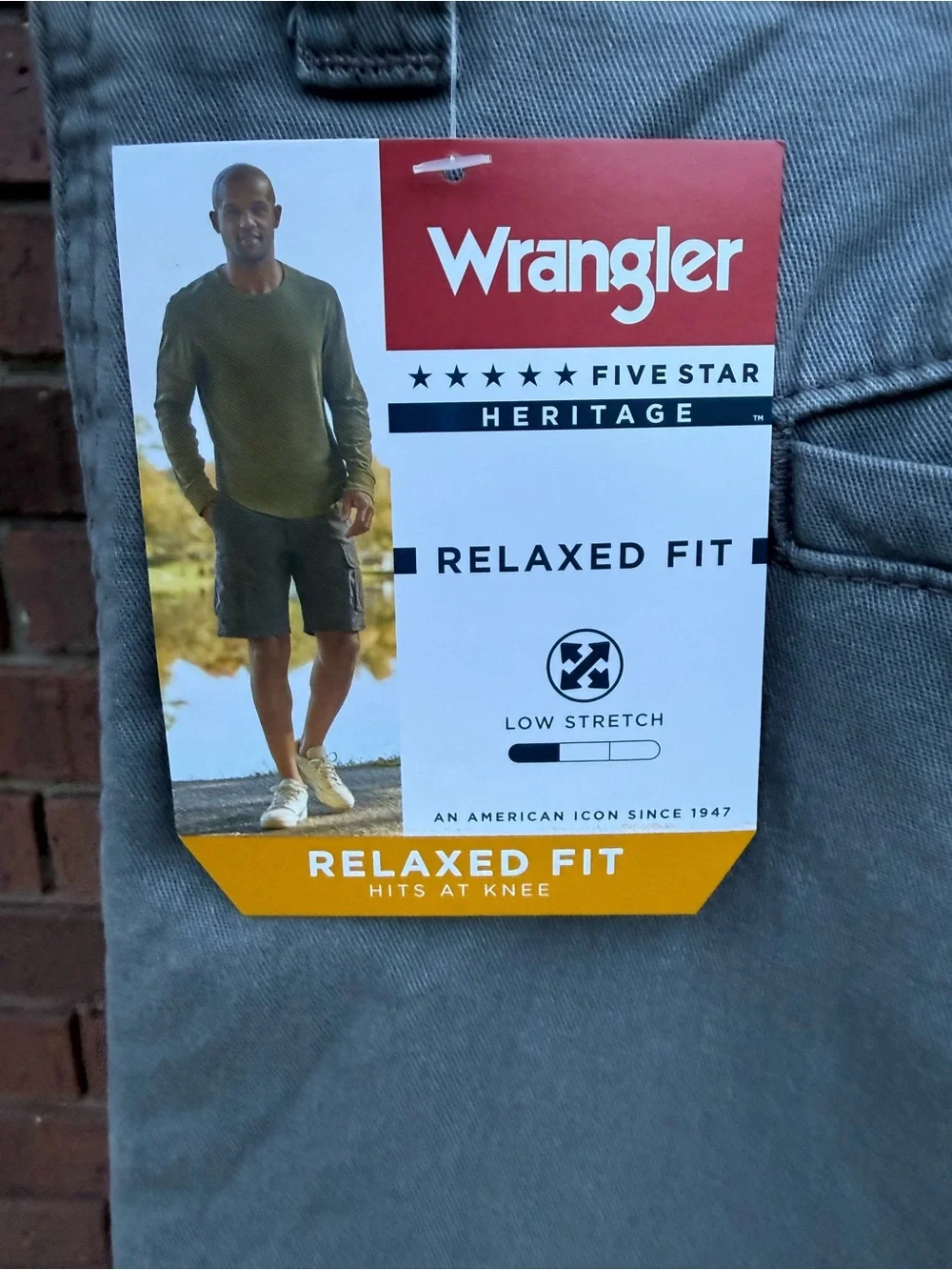 Wrangler Five Star Heritage Relaxed Fit Cargo Shorts Gray Flat Front Size 46 New